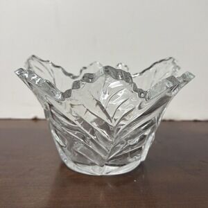 Telefloral Vase Clear Glass Leaf Design and Edging Leaded‎ Crystal Vintage